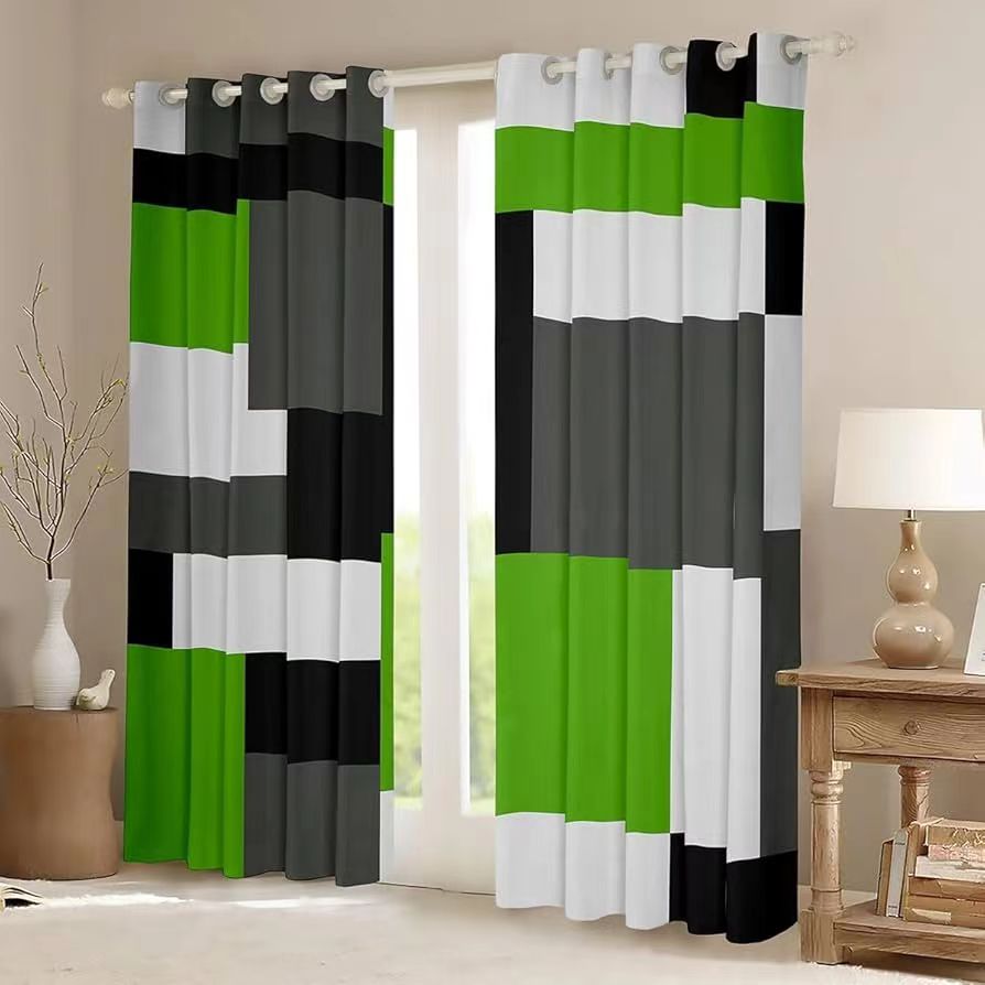 Black Green Geometric Curtain