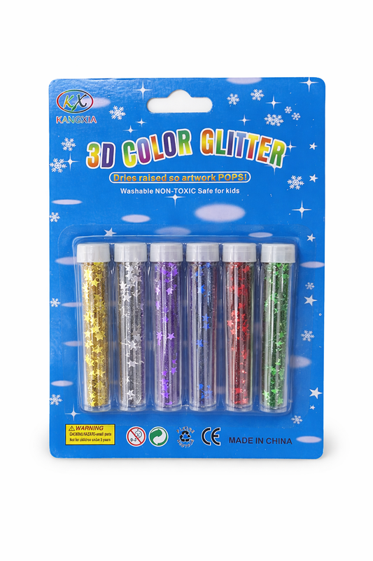 3D Color Glitter – Washable Non-Toxic (6-Piece Set)