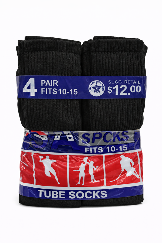 Black Tube Socks –  (6 Socks)
