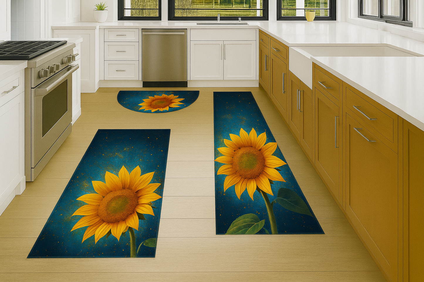 Golden Sunflower Glow Kitchen Mat Set