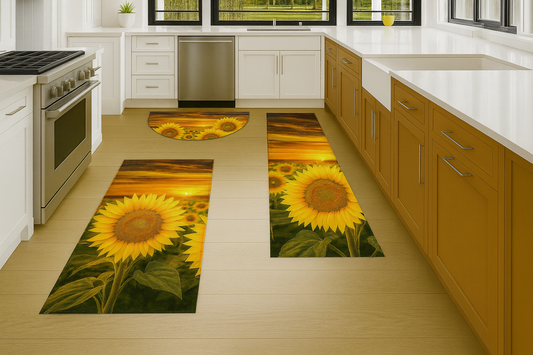 Sunset Sunflower Field Kitchen Mat Set