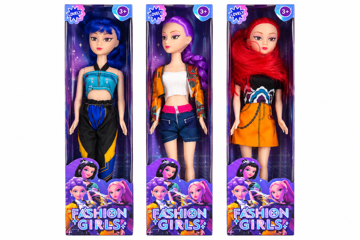 Fashion Girls dolls assorted three styles on white background