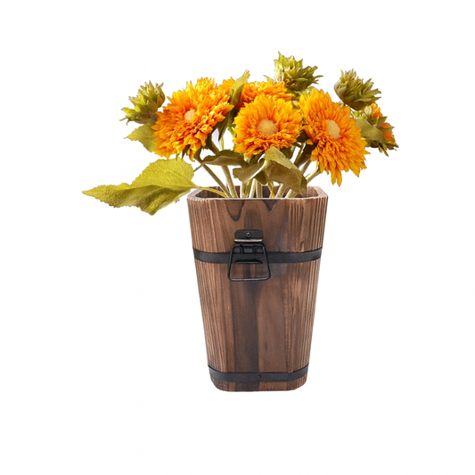 Wooden Bucket Planter Rustic Decorative