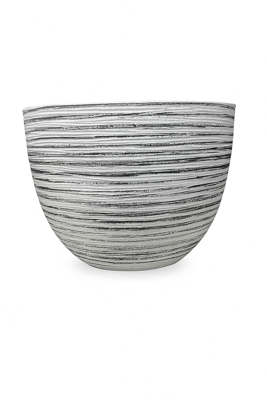 Hard Plastic Plant Pot White/Black Strippes (L)