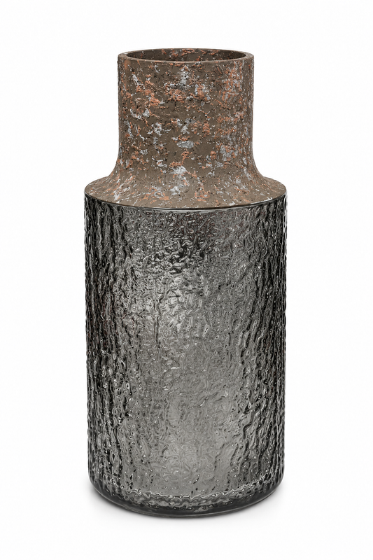 Smoky Textured Glass Vase – 26 cm