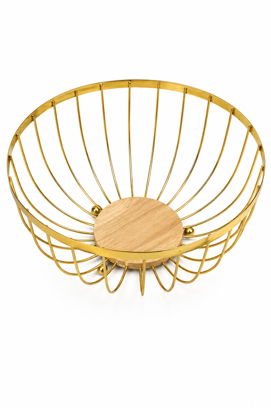Gold Tray Round with Wooden Base