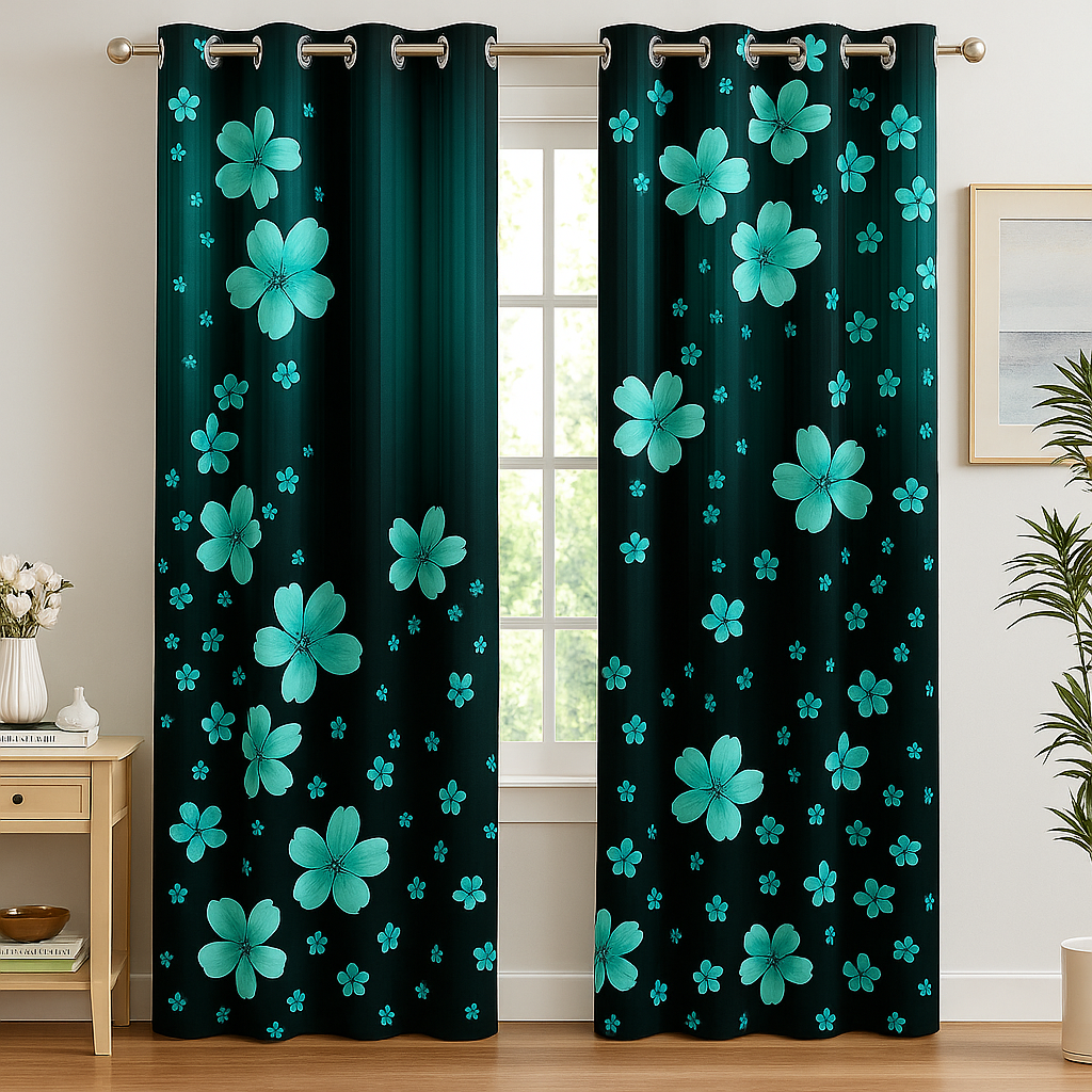 Blackout Curtain White Flower Black-10