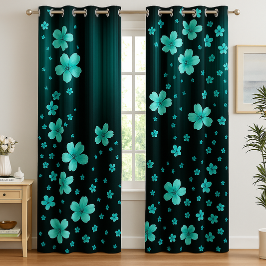 Blackout Curtain White Flower Black-10