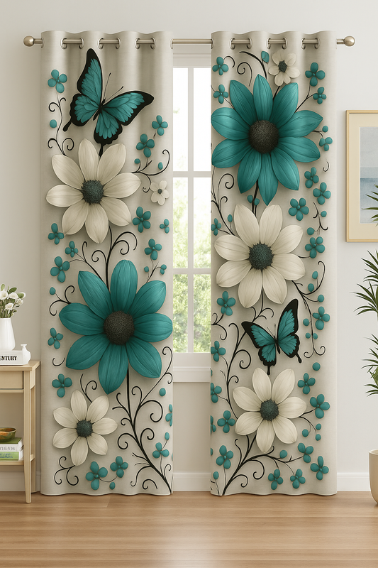 Blackout Curtain Aqua Flower -3