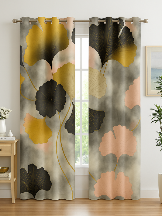 Blackout Curtain Gold and Pink Flower -4