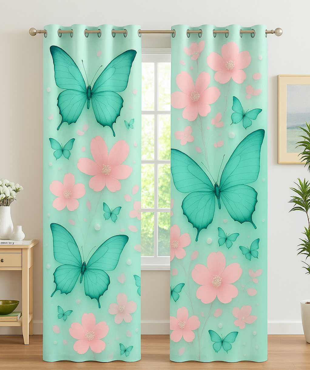 Blackout Curtain Butterfly Aqua-7