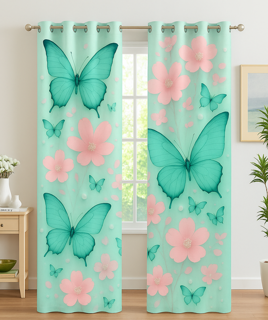 Blackout Curtain Butterfly Aqua-7