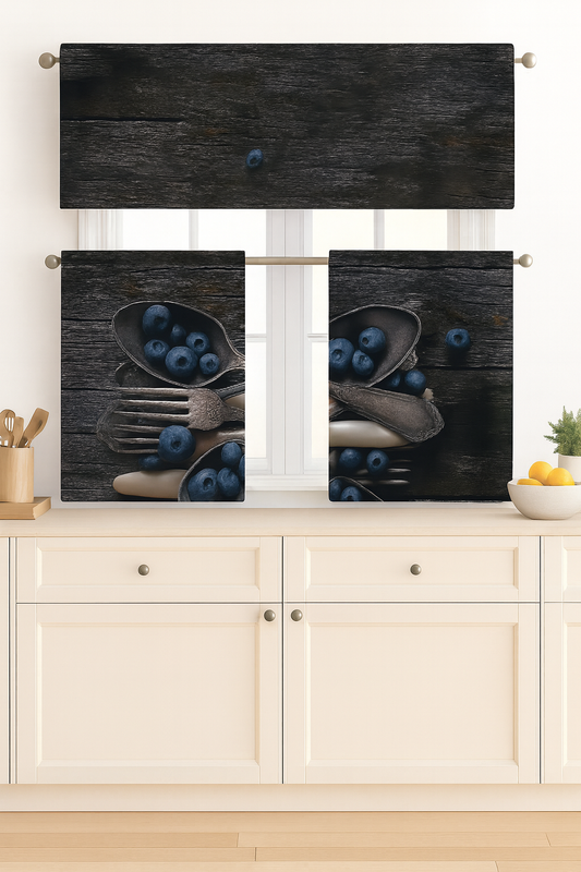C&B Blueberry Rustic – Kitchen Curtain Set (3 Pieces)