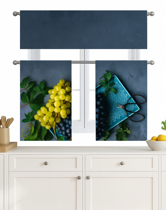 C&B Blue&Green Vineyard– Kitchen Curtain Set (3 Pieces)