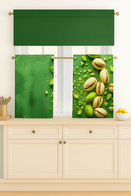 C&B Pistachio Delight – Kitchen Curtain Set (3 Pieces)