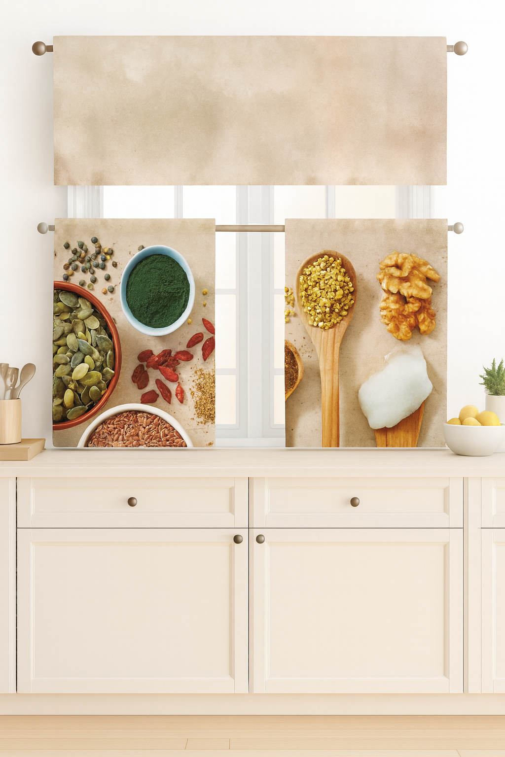 C&B Seeds&Nuts – Kitchen Curtain Set (3 Pieces)