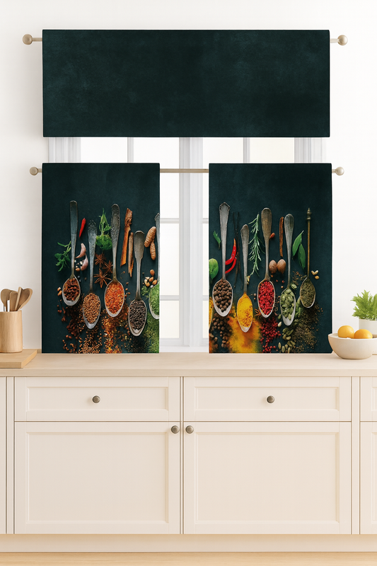 C&B Colorful Spices– Kitchen Curtain Set (3 Pieces)
