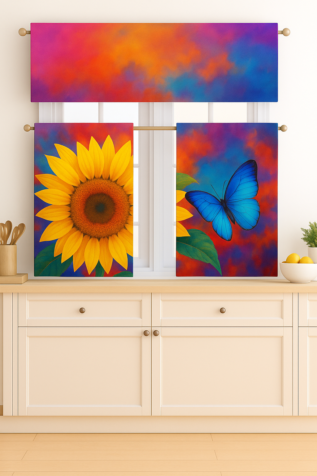 C&B Sunflower&Butterfly Kitchen Curtain 3pcs
