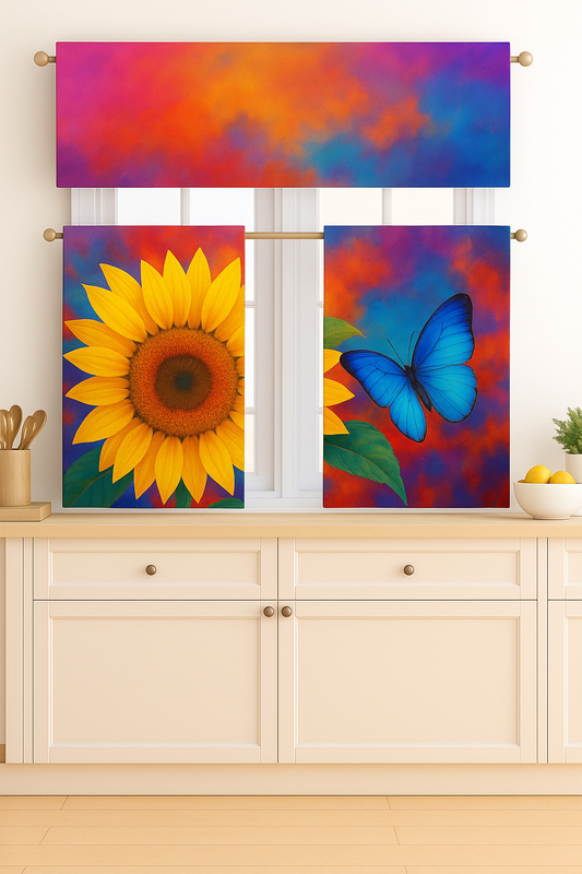 C&B Sunflower&Butterfly Kitchen Curtain 3pcs