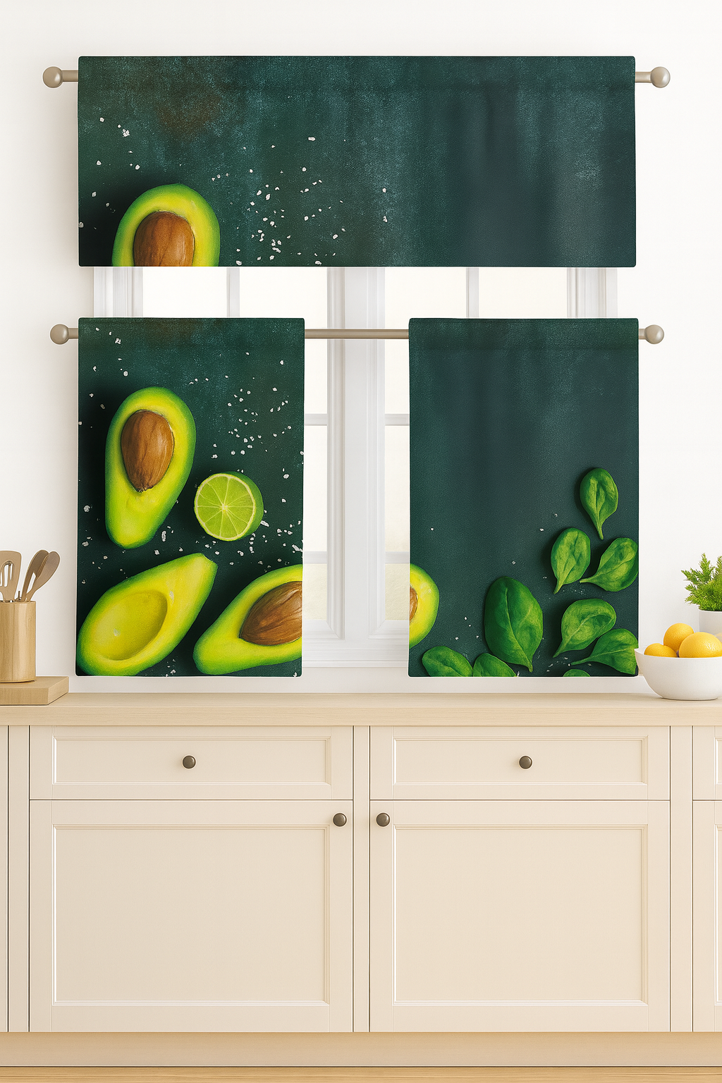 C&B Avocado Fresh– Kitchen Curtain Set (3 Pieces)