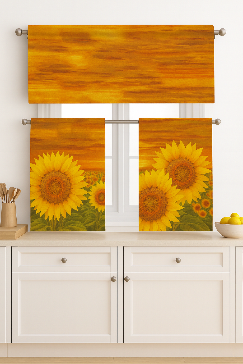 C&B Sunset Sunflower Field– Kitchen Curtain Set (3 Pieces)