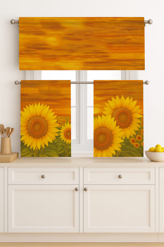C&B Sunset Sunflower Field– Kitchen Curtain Set (3 Pieces)