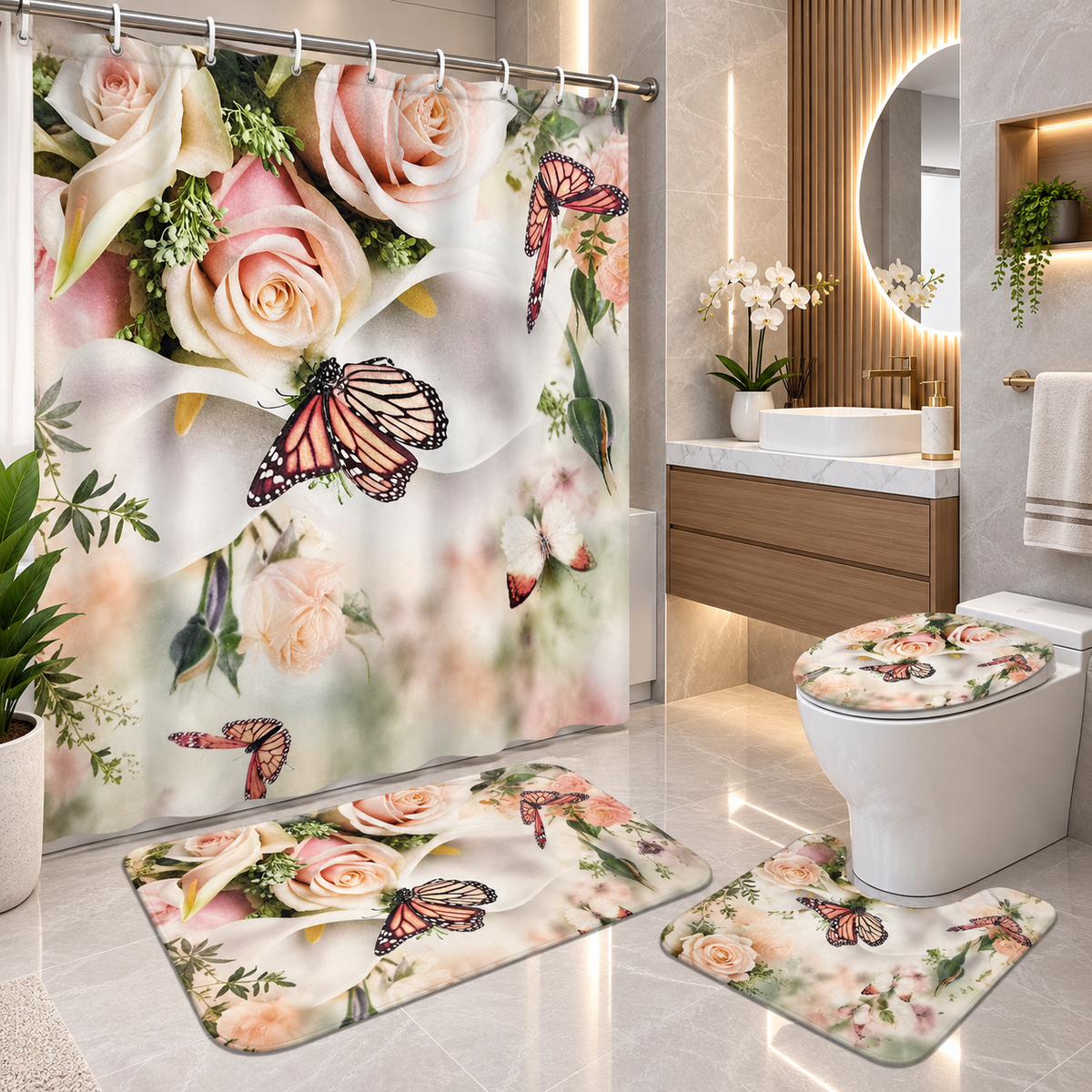 Floral Butterfly Bathroom Set