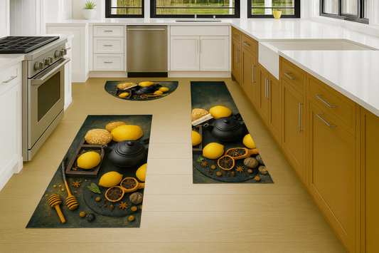 Cozy Lemon & Tea Kitchen Mat Set