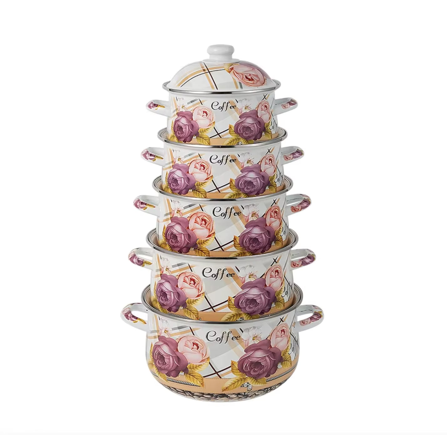 5-Piece Floral Enamel Cooking