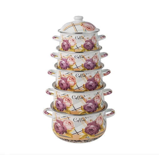 5-Piece Floral Enamel Cooking