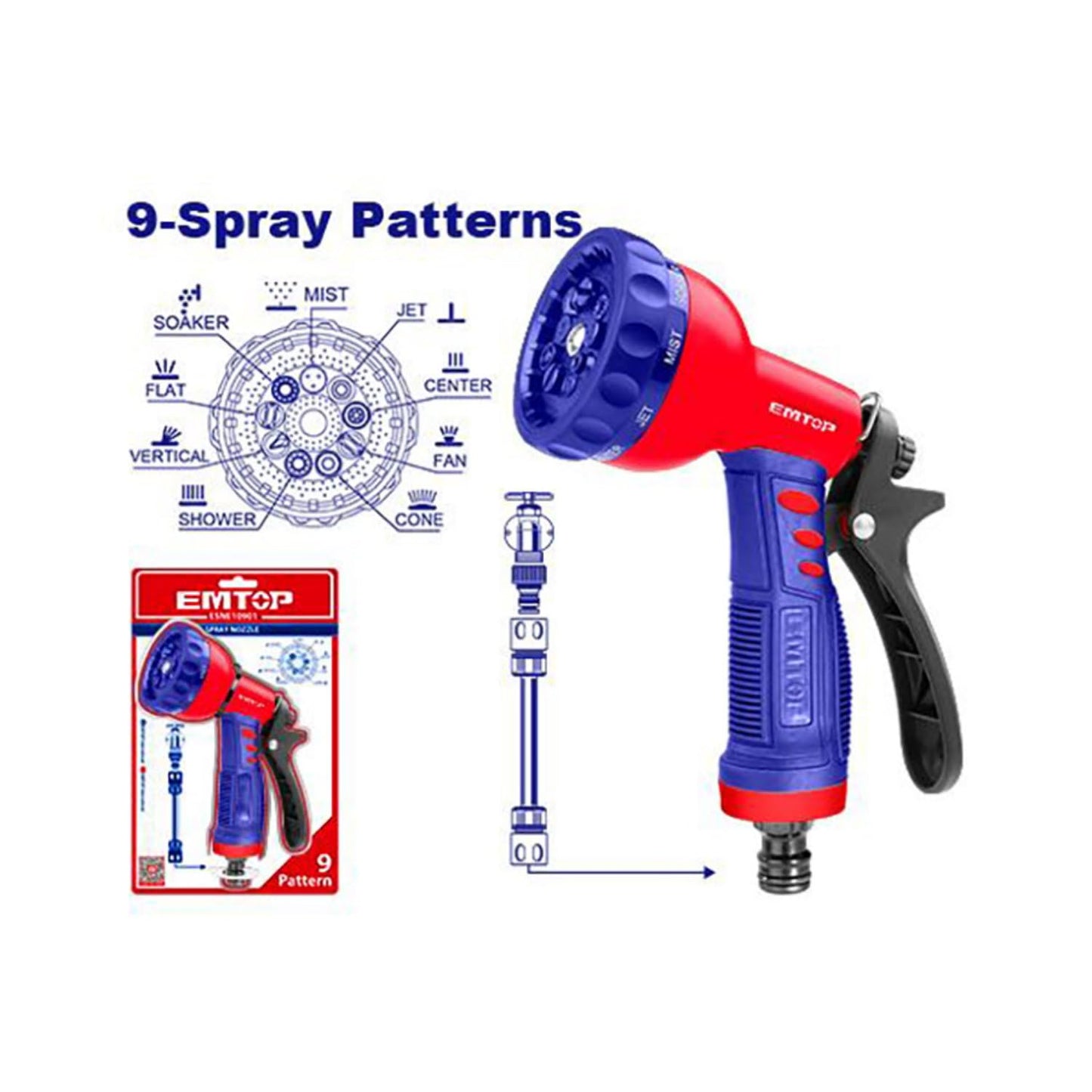 EMTOP Plastic Multi-Pattern Garden Hose Sprayer
