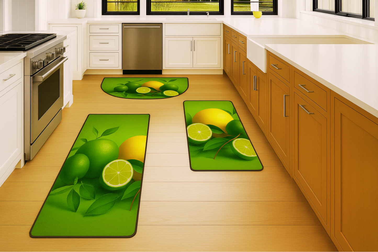 Fresh Lemon Glow Kitchen Mat Set