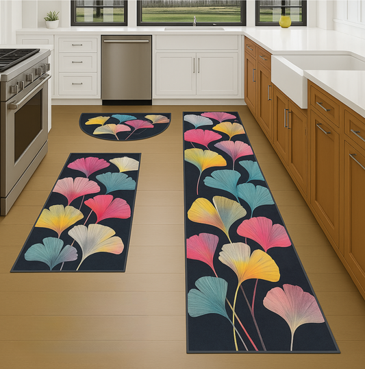 Elegant Ginkgo Leaf Kitchen Mat Set