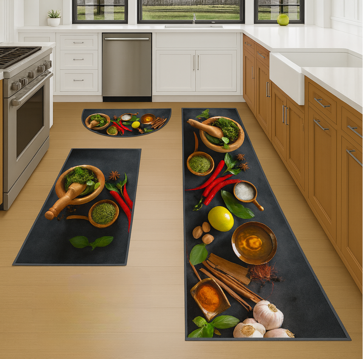 Gourmet Herbs & Spices Kitchen Mat Set