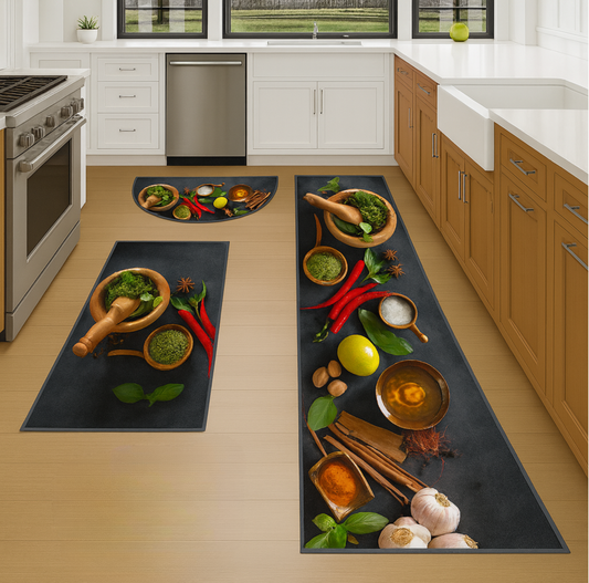 Gourmet Herbs & Spices Kitchen Mat Set