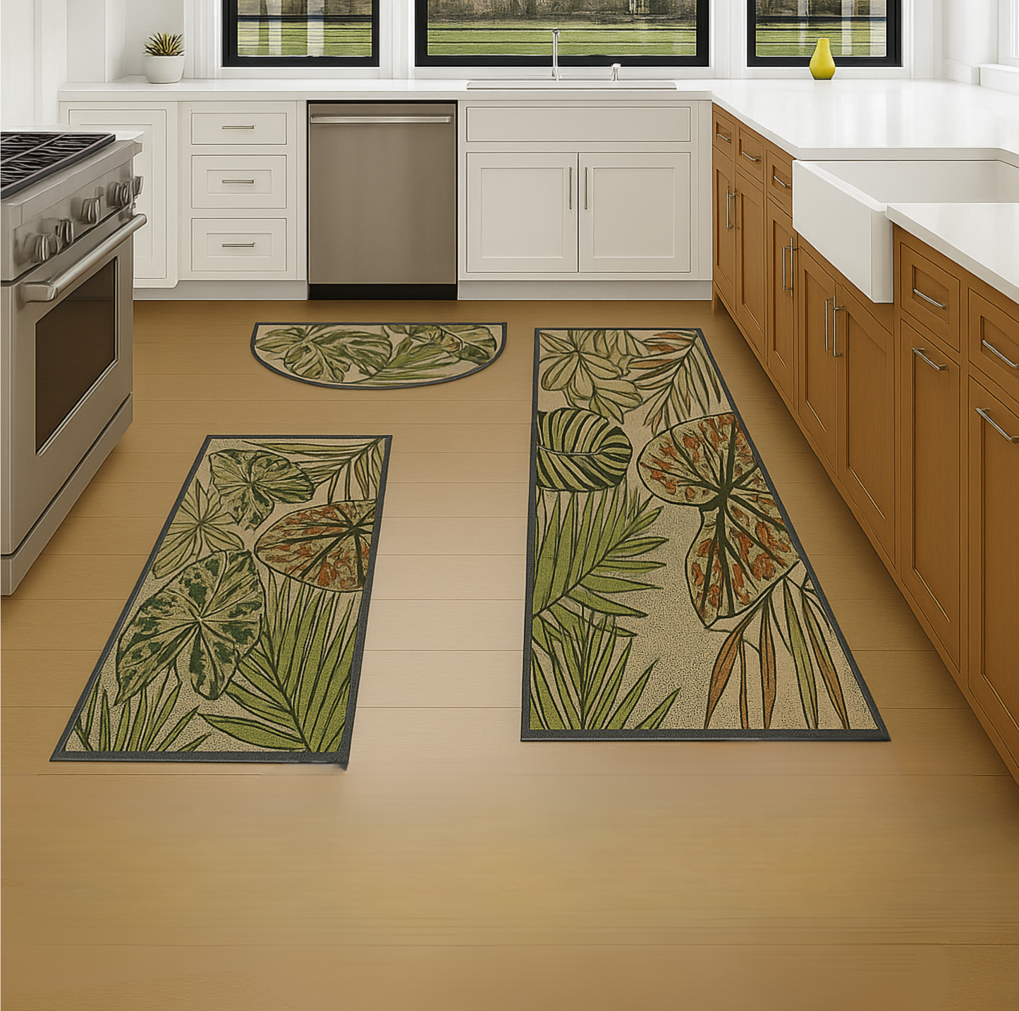 Tropical Leaf Serenity Kitchen Mat Set
