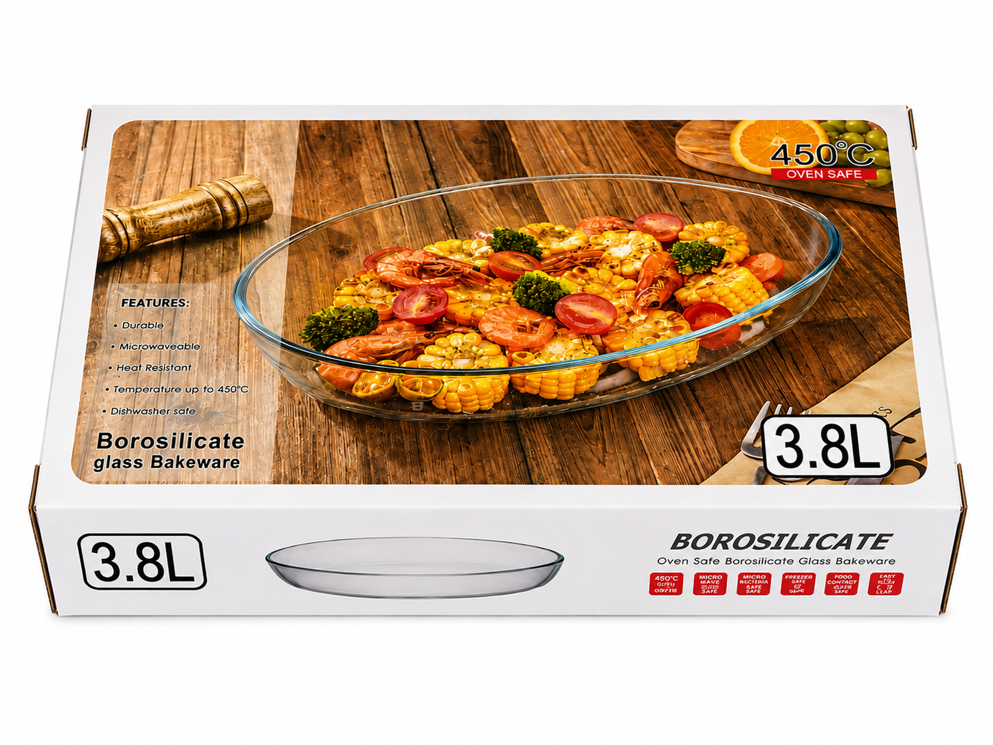 Borosilicate Glass Oval Bakeware – 3.8L
