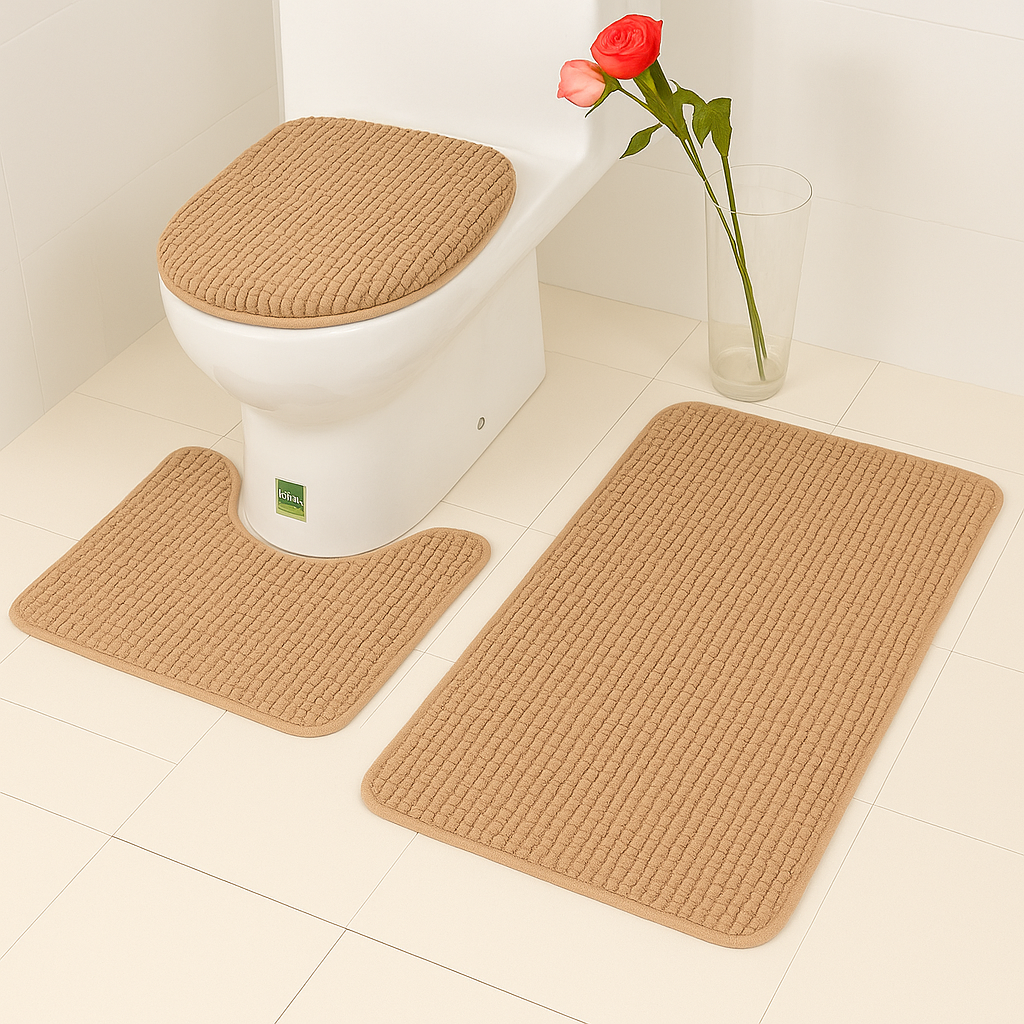 Soft Bubbly 3-Pcs Bathroom Mat Set