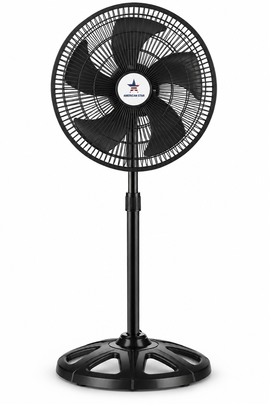 American Star 12-inch standing fan LFS-30S1 on white background