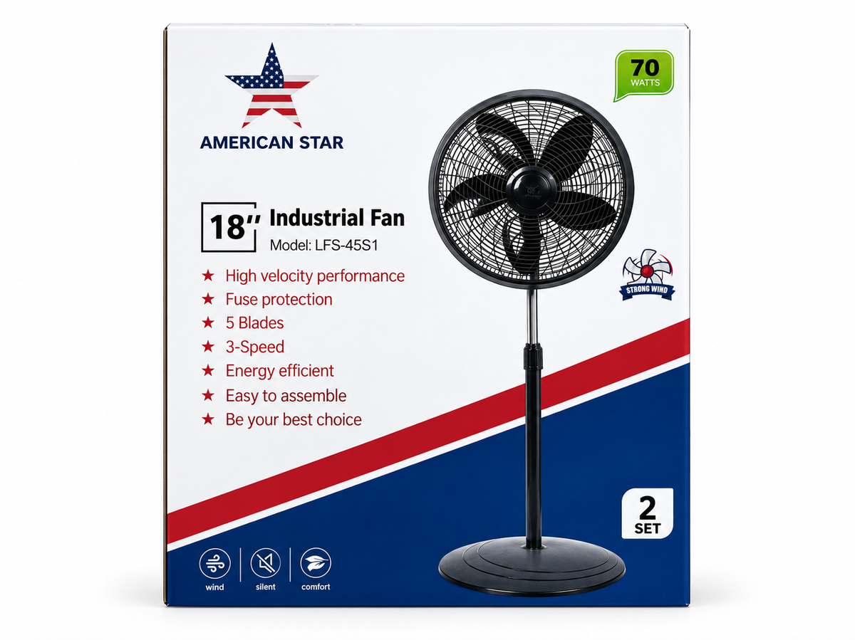 American Star 18-inch standing fan LFS-45S1 – packaging