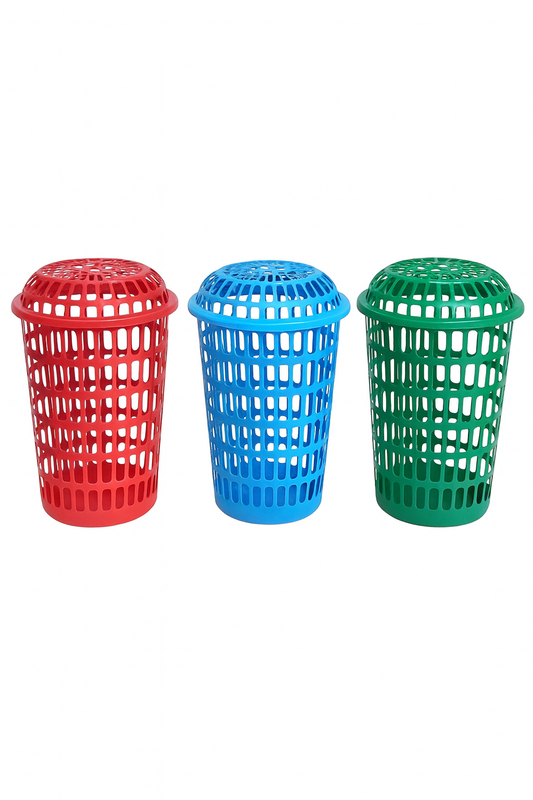 Plastic Laundry Basket with Lid – Assorted Colors
