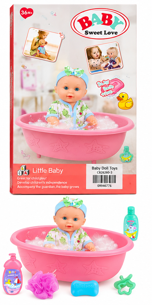 Baby Sweet Love bath doll play set on white background