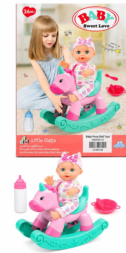 Baby Sweet Love pony doll play set on white background