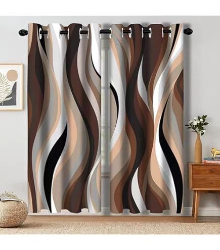 Brown Abstract Wave Curtain