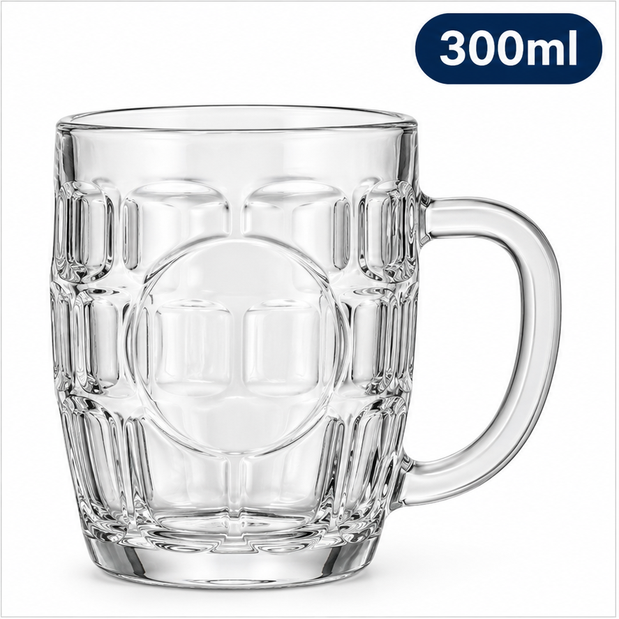 300ml clear glass beer mug on white background