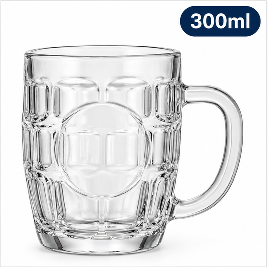 300ml clear glass beer mug on white background