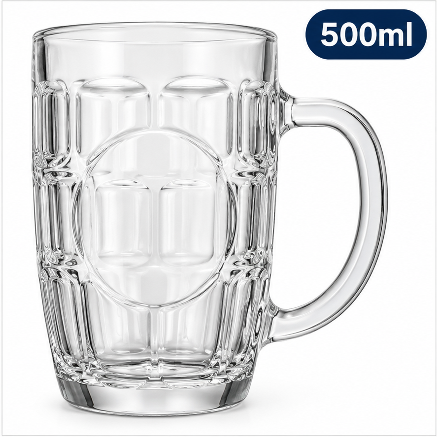 500ml clear glass beer mug on white background