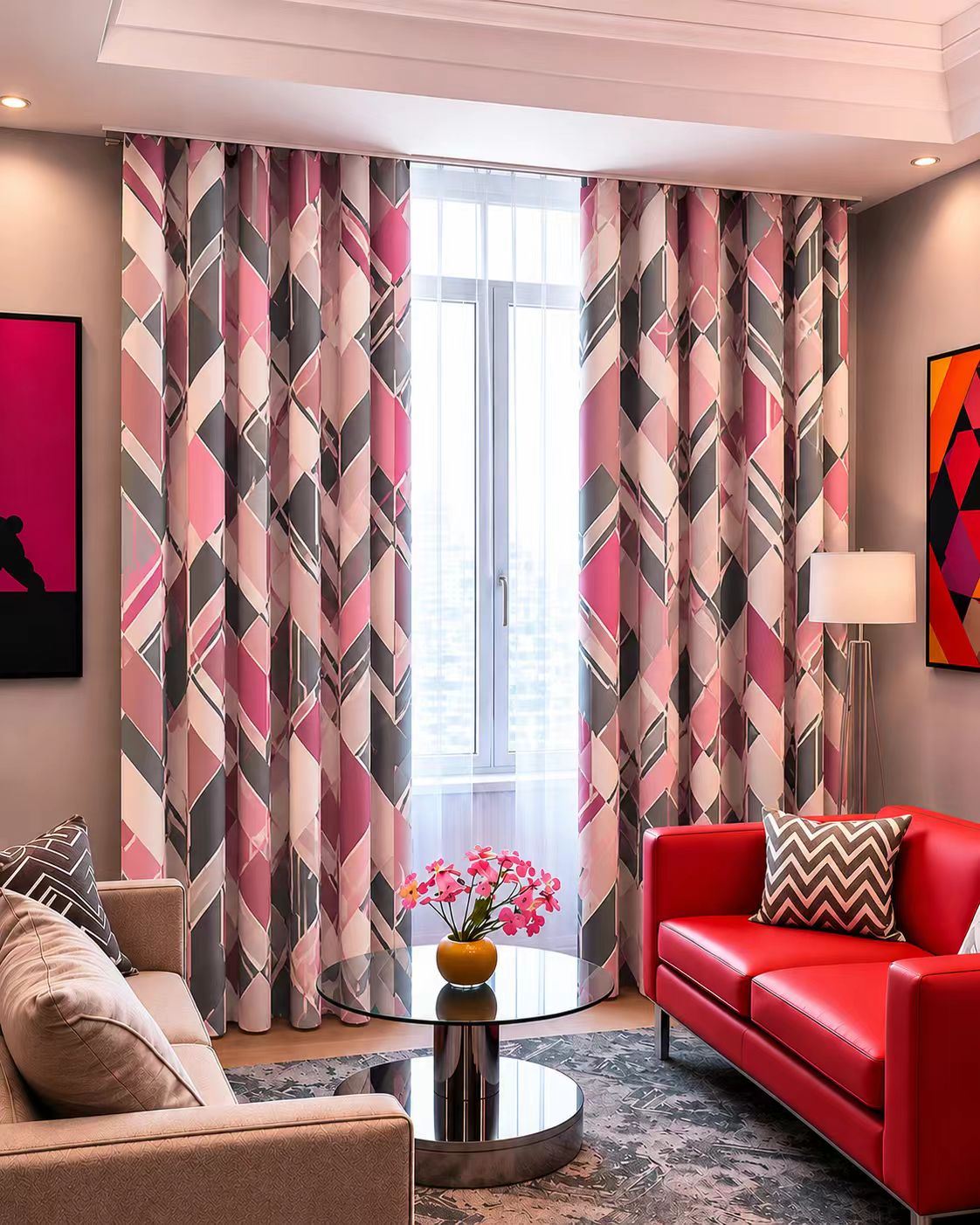 Geometric Pink Pattern Curtain