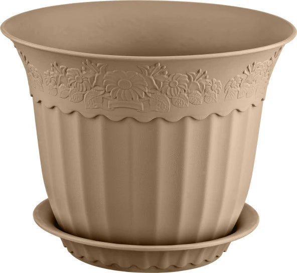 Floral Embossed Round Flower Pot