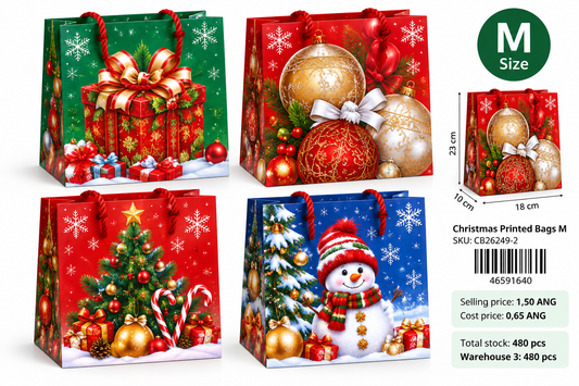 Four Christmas printed gift bags medium size